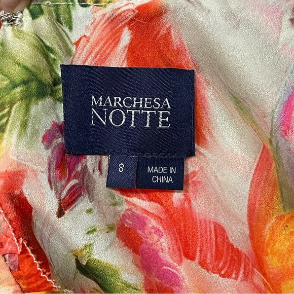 Abstract Floral Printed Chiffon Mini Dress - Melon - SIZE 8 - Picture 10 of 13